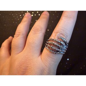Skeleton Hand Ring Size 9.5, Silver Tone Gothic Statement Ring